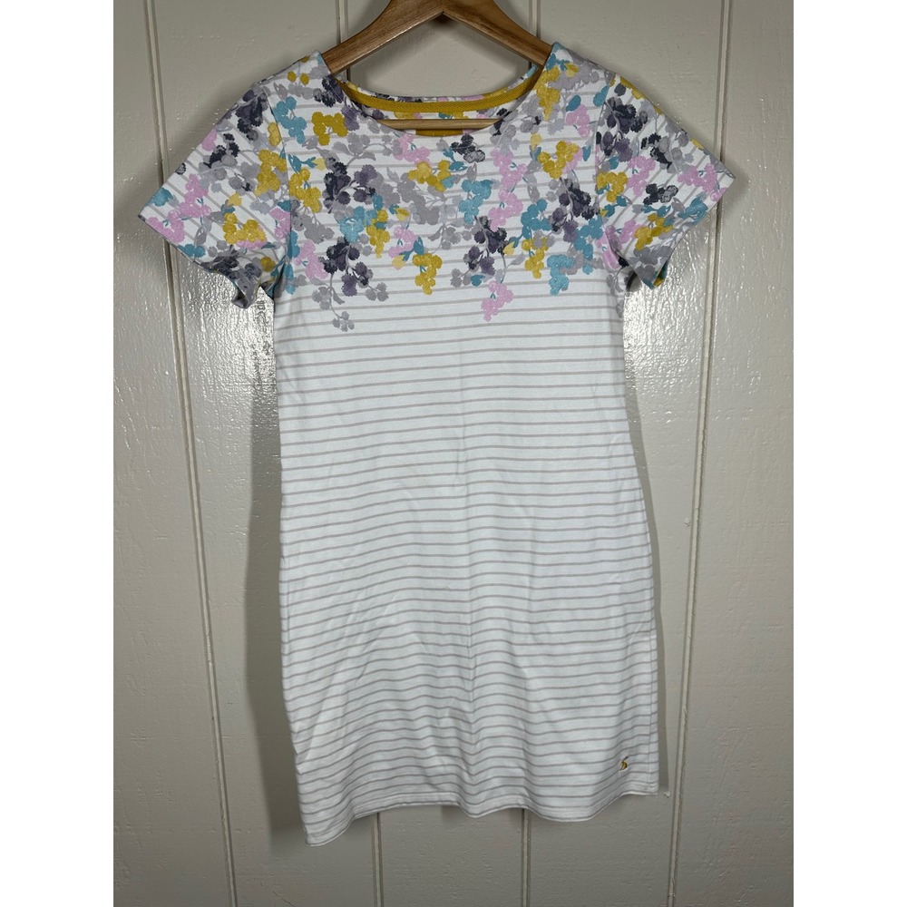 Joules Dress Womens US 4 White Striped Floral Short Sleeve T-Shirt Mini Casual